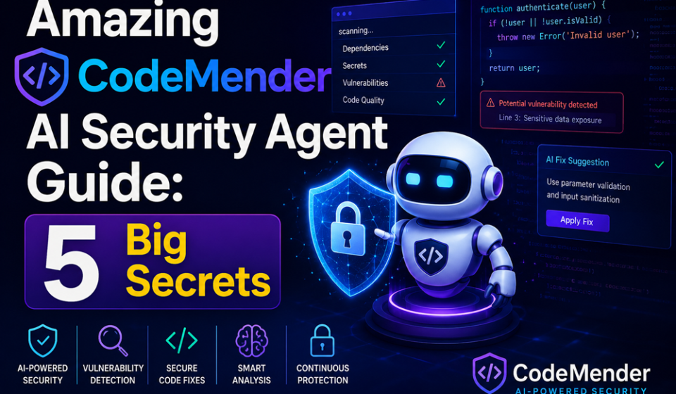 Architecture diagram showing the CodeMender AI security agent automatically parsing source code repositories and deploying secure patches within Google Cloud sandboxes.