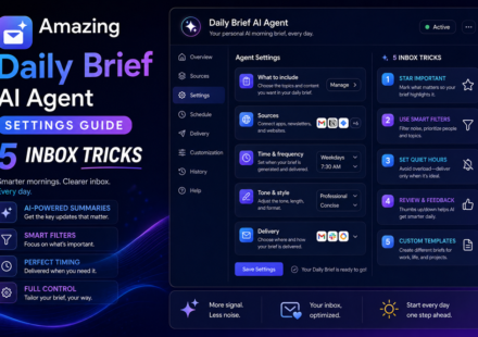 Screenshot interface showing how to adjust Daily Brief AI agent settings to securely parse incoming Gmail messages.