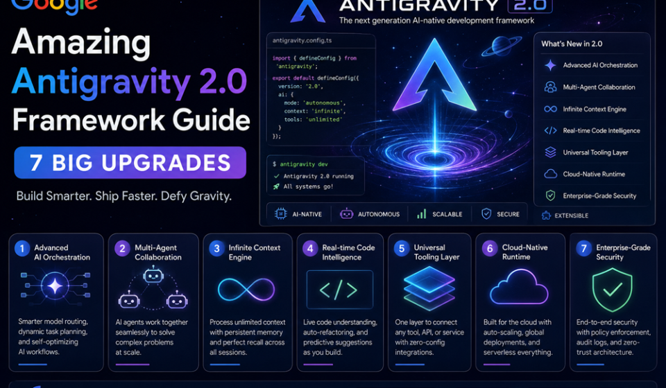 Dashboard mockup of the Google Antigravity 2.0 framework showing standalone agent parallel task trees and CLI execution pipelines.