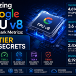 Data matrix detailing hardware throughput and networking topology charts based on official Google TPU v8 benchmark metrics.