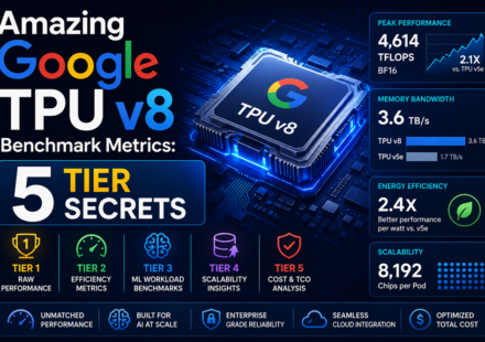 Data matrix detailing hardware throughput and networking topology charts based on official Google TPU v8 benchmark metrics.