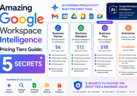 Feature matrix breakdown charting costs, security modules, and user seat metrics based on the official Google Workspace Intelligence pricing tiers.