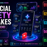 A vibrant futuristic smartphone displaying the YouTube Shorts Gemini Omni remix interface with neon UI elements and a security lock icon.